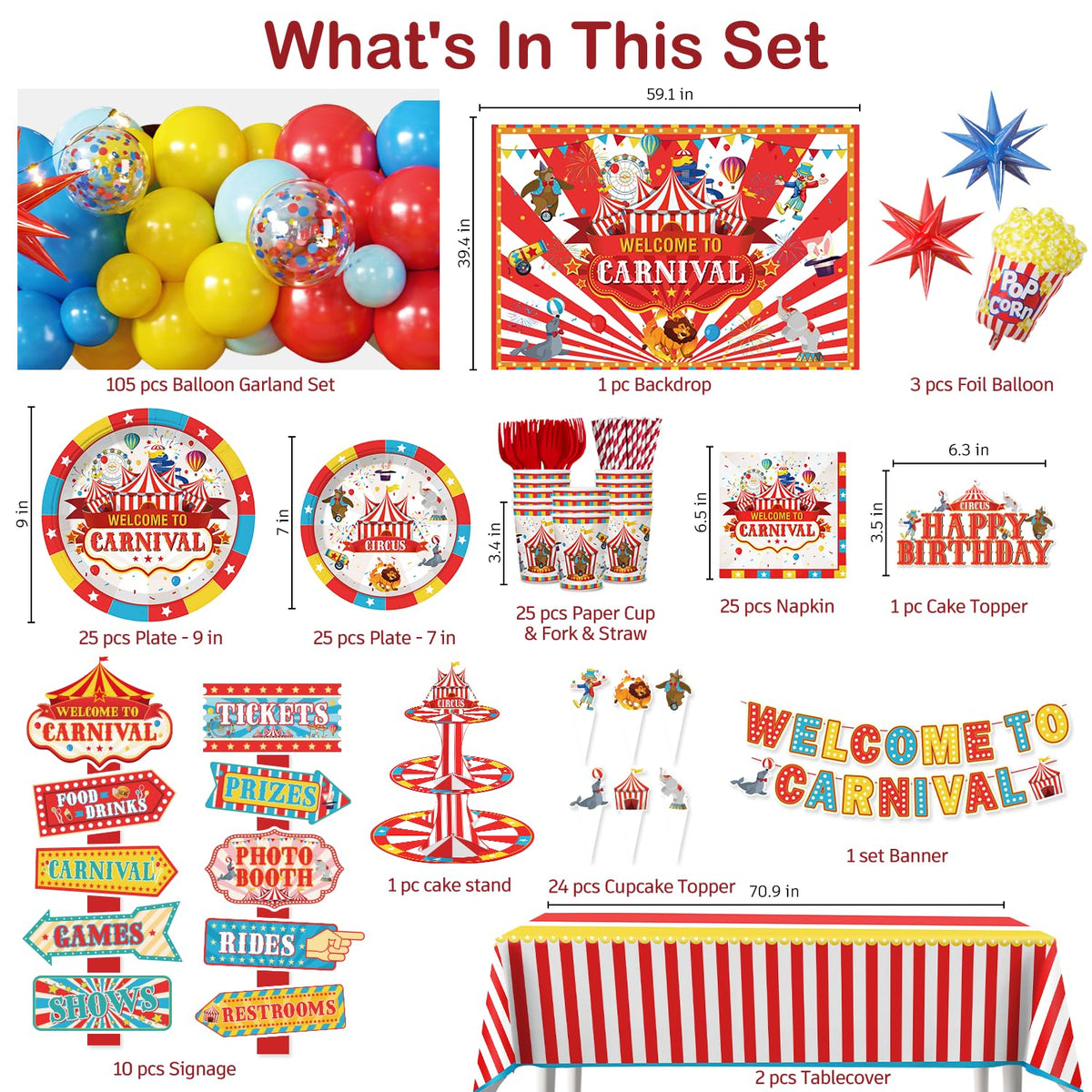 Cocomigo 302PCS Carnival Theme Party Decorations Circus - cocomigo Official Imagery - 3
