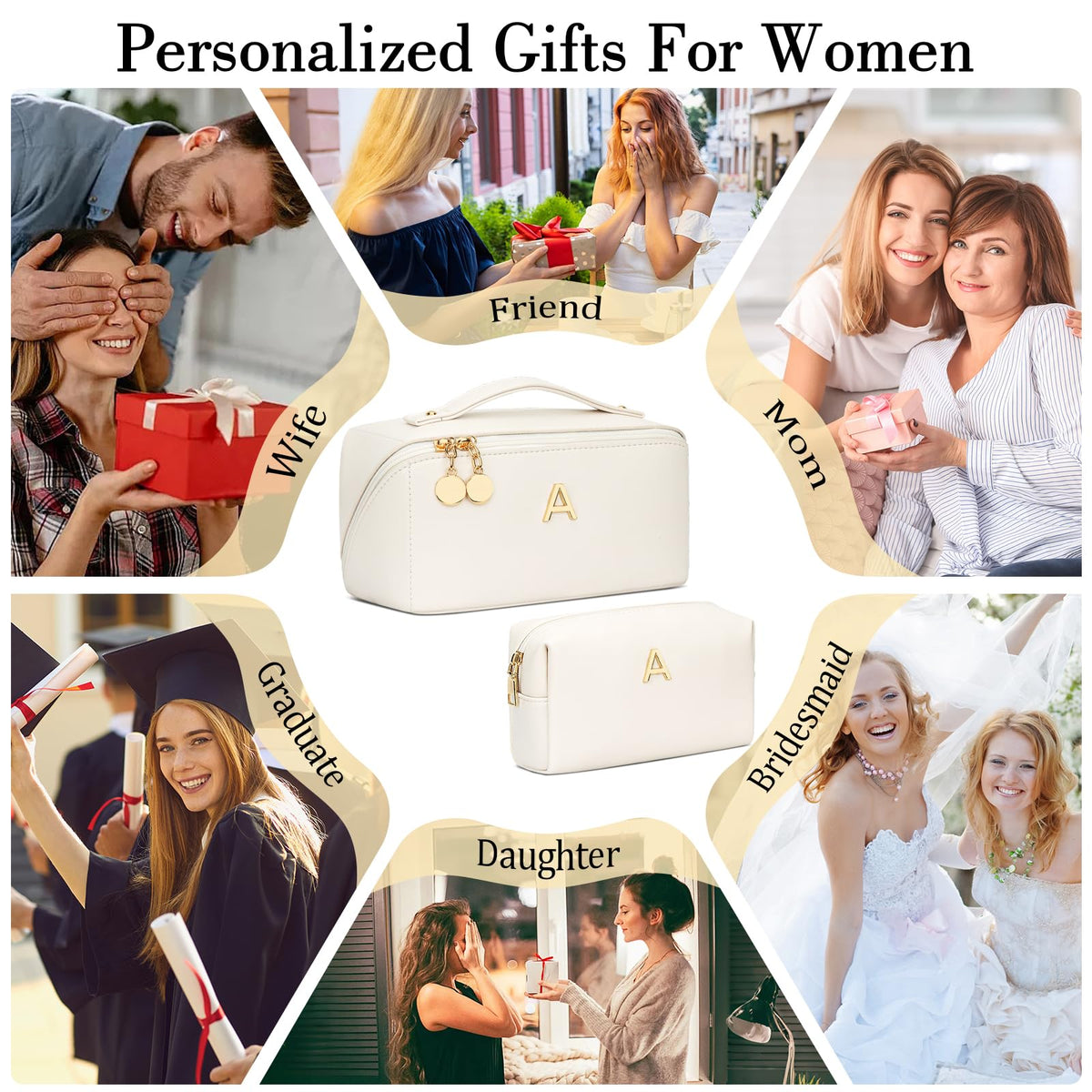 Initial Makeup Bag Personalized Gift for Women Teen Girls - CLOUDWINGS Official Imagery - 4