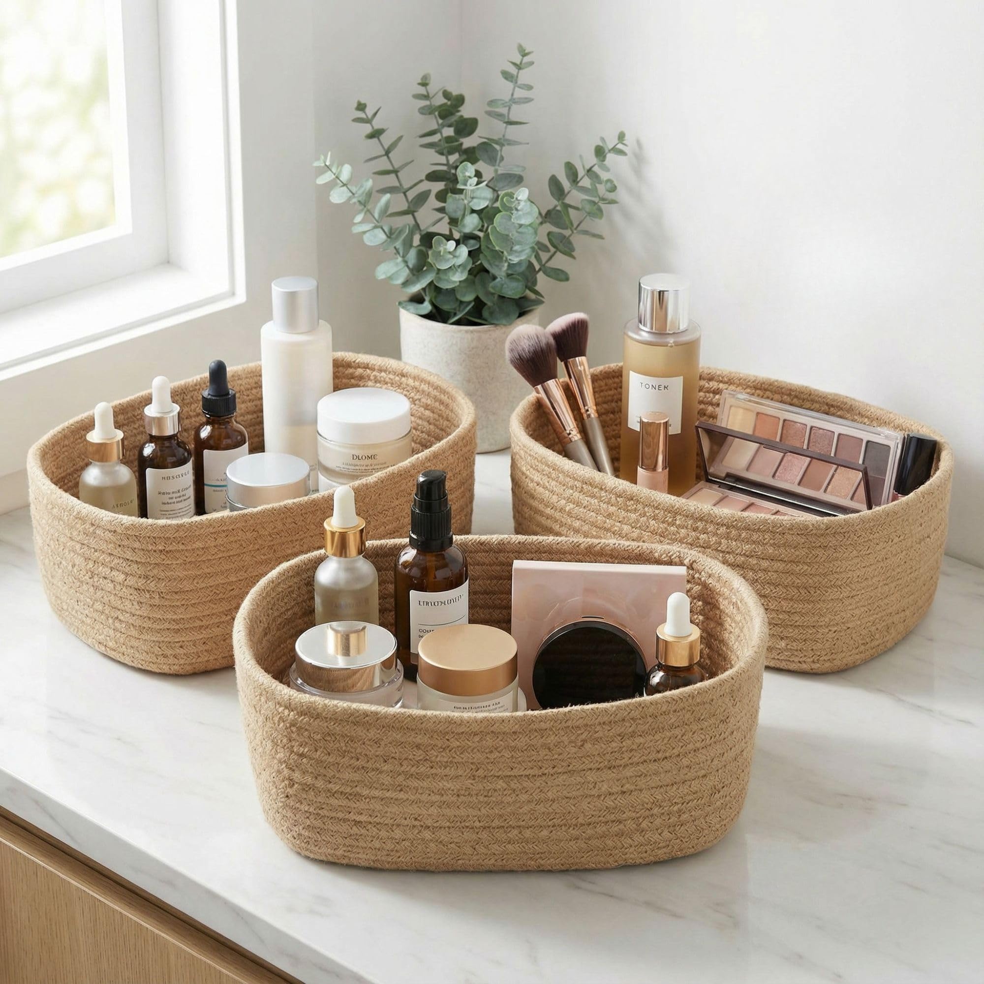 ZICOTO Beautiful Storage Basket Set of 3 - Sturdy Jute Rope Baske - ZICOTO Official Product View 1