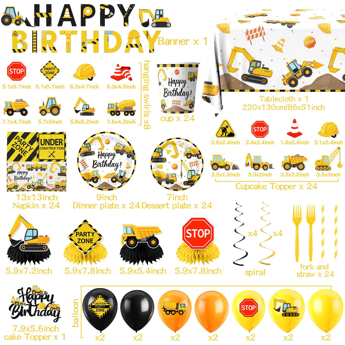 Construction Birthday Decorations 245PCS Construction - Guzbewu Official Imagery - 5