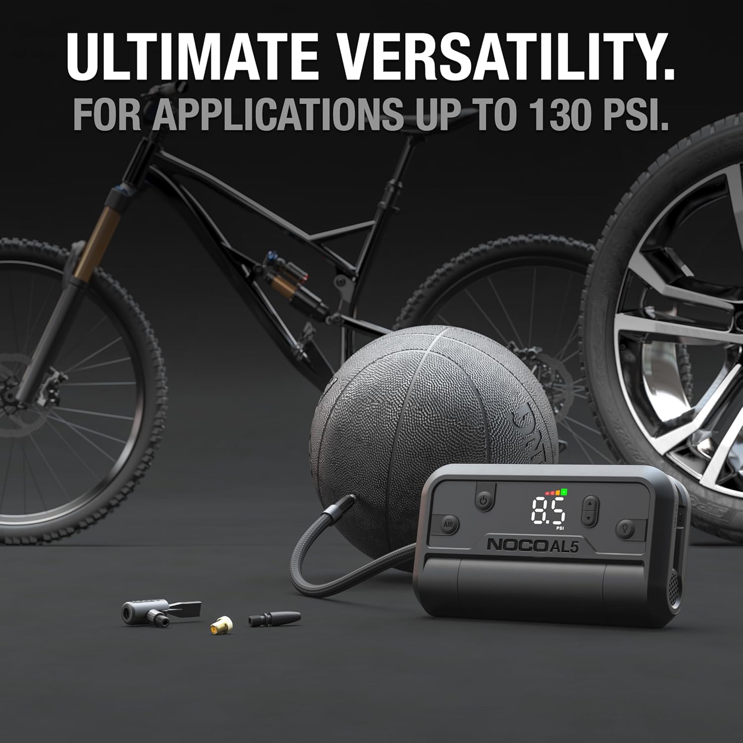 NOCO Air AL5 cordless tire inflator with digital display, portable rechargeable air compressor for easy tire inflation.