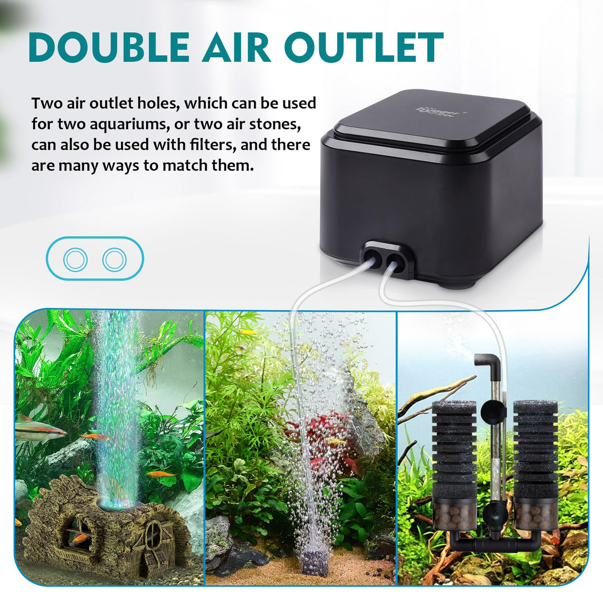 hygger Quiet 30dB Aquarium Air Pump Adjustable Low Decibel - hygger Official Imagery - 5