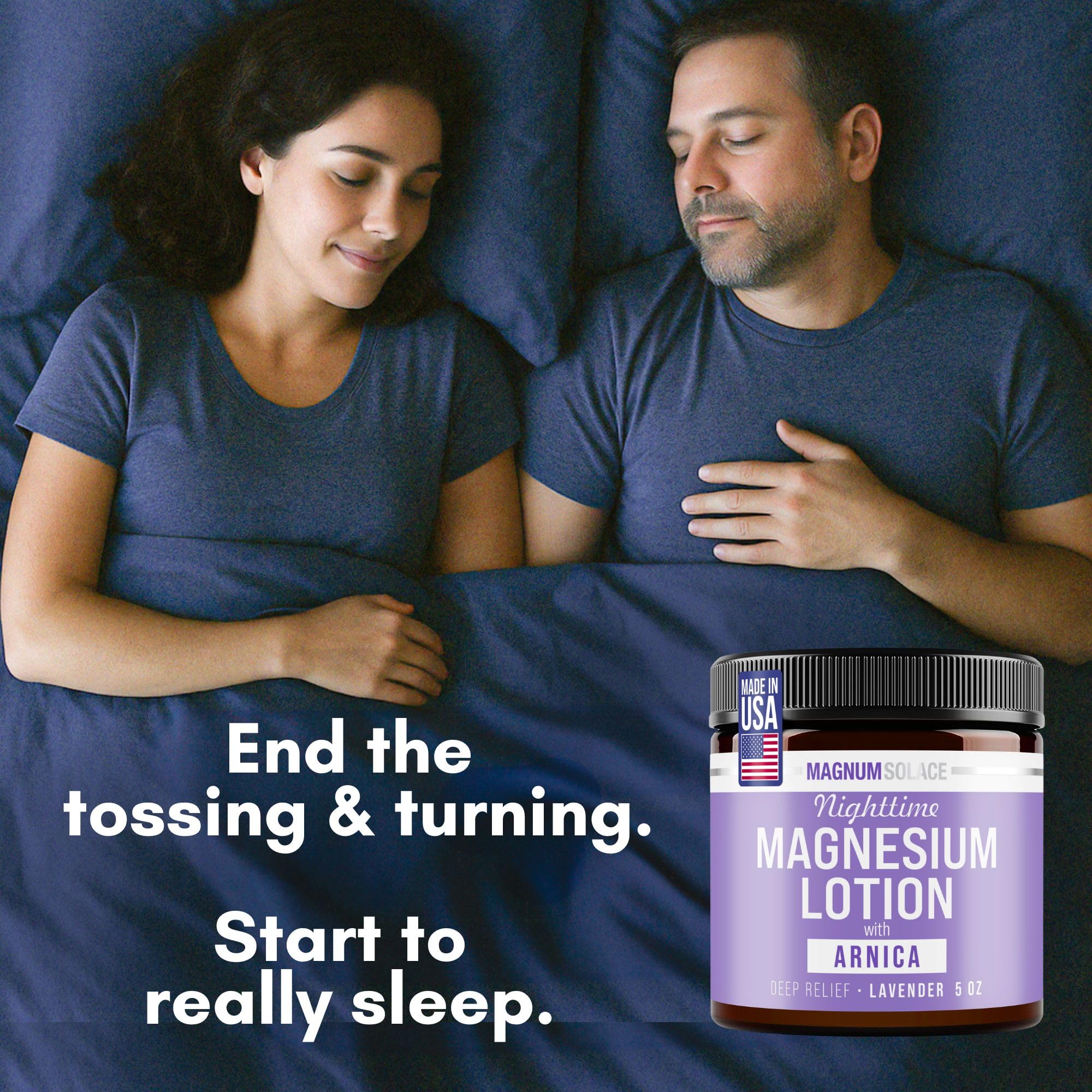 Magnum Solace Nighttime Magnesium Lotion with Arnica – Highly Concentrated Magnesium for Muscles & Joints – Apply to Legs or Feet Before Bed – Skin-Friendly