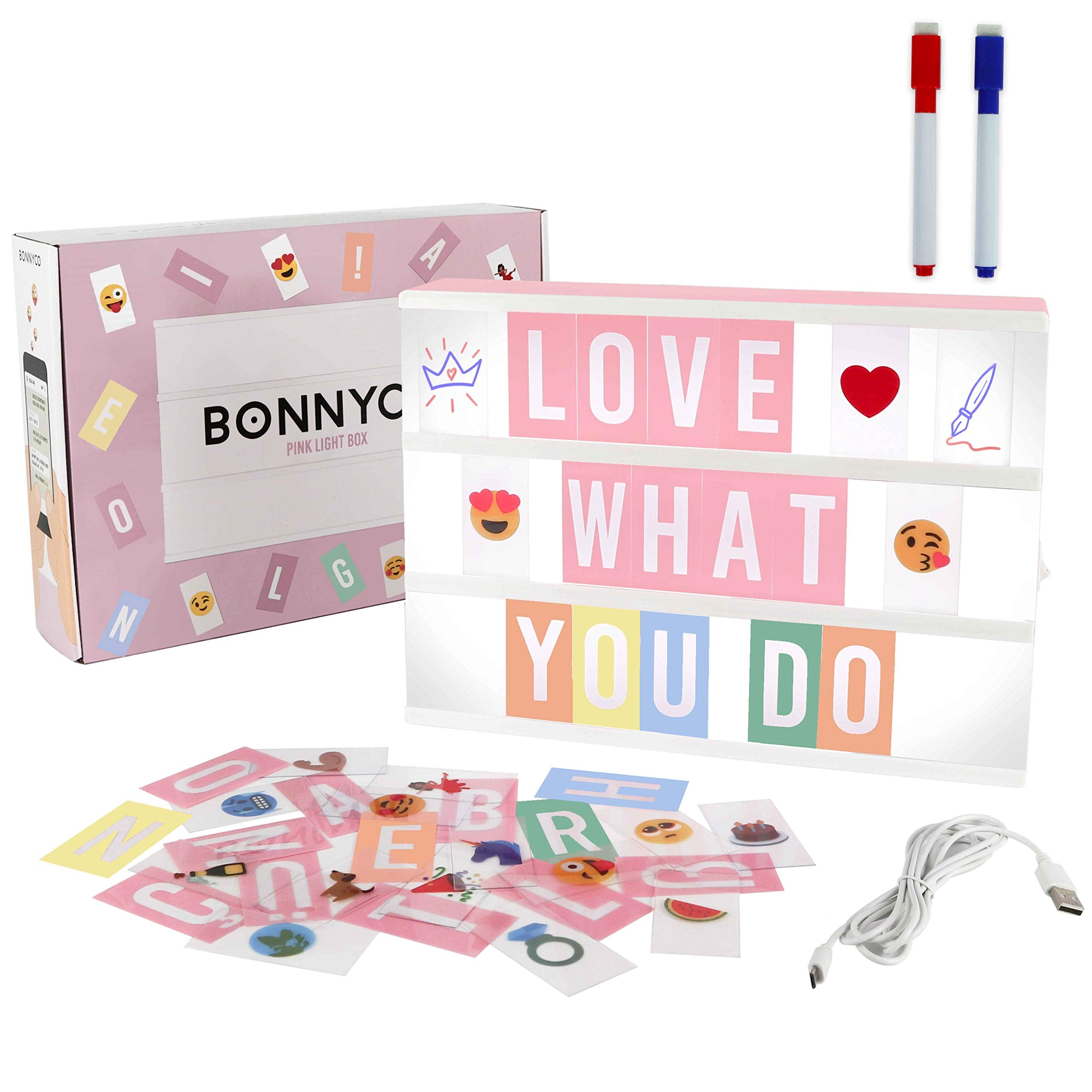 BONNYCO Pink Cinema Light Box with 400 Letters, Emojis, 2 Markers by BONNYCO - Angle View 1