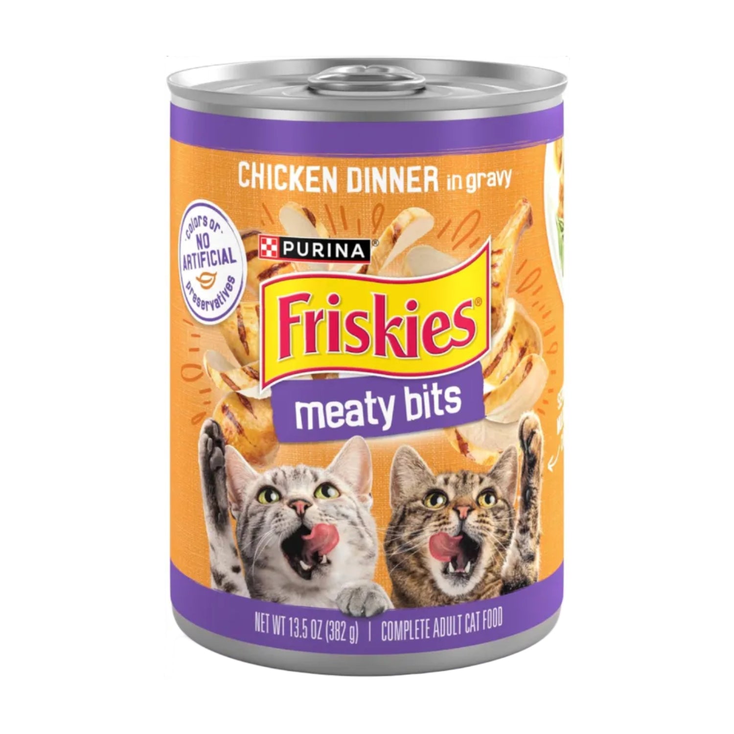 Friskies Meaty Bits Chicken Dinner in Gravy cat food pack, 13.5-ounce cans, multi-cat wet cat food with chicken flavor