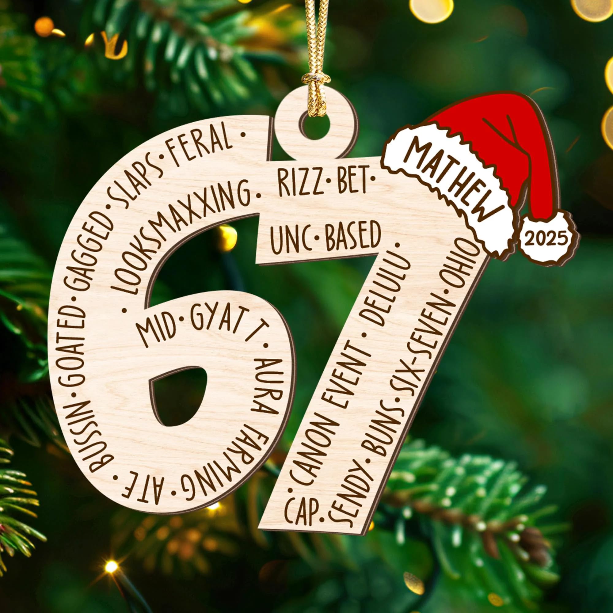 Lallamotion Funny 6 7 Meme Christmas Ornament 2025 – Teen Slang Orname - View 3
