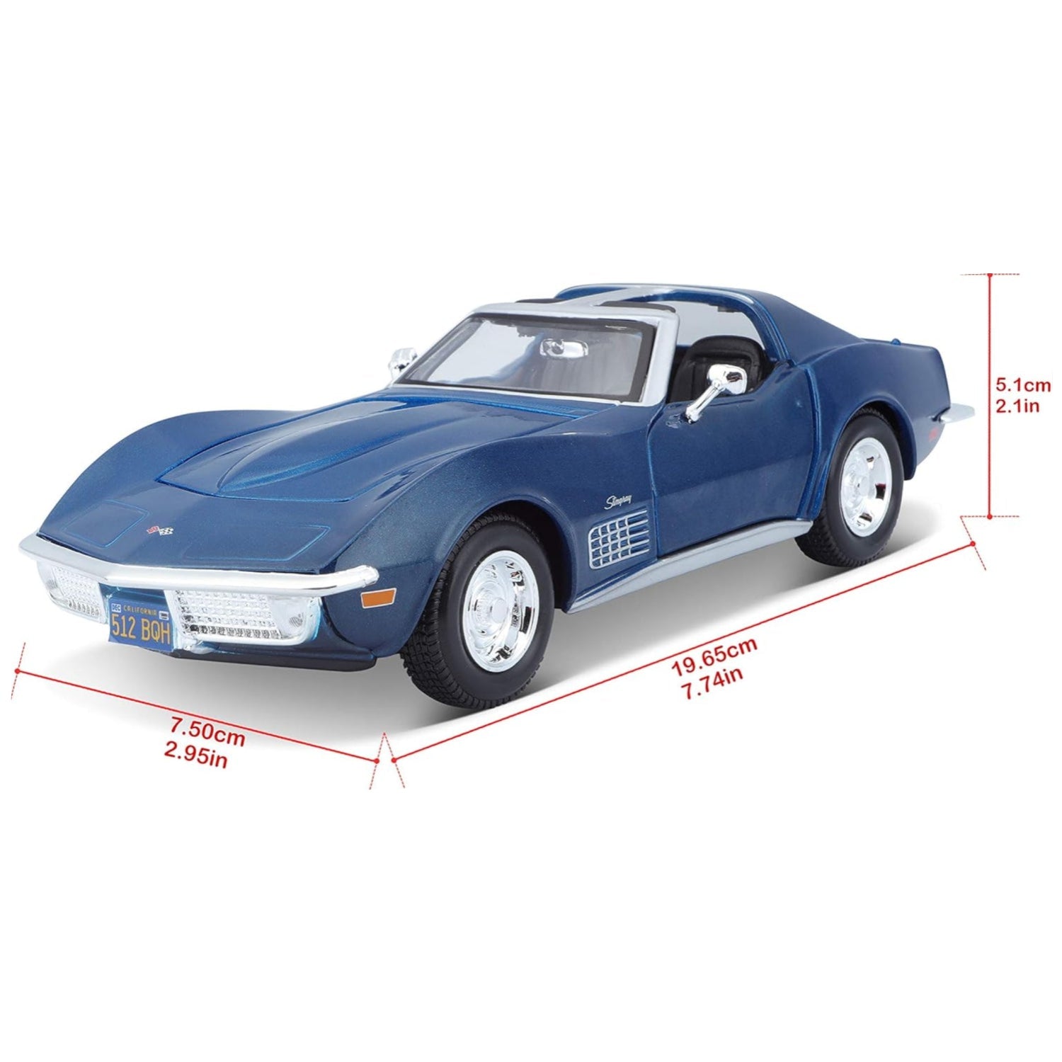 Maisto 1:24 scale blue 1970 Chevrolet Corvette model car with detailed exterior and sporty design.