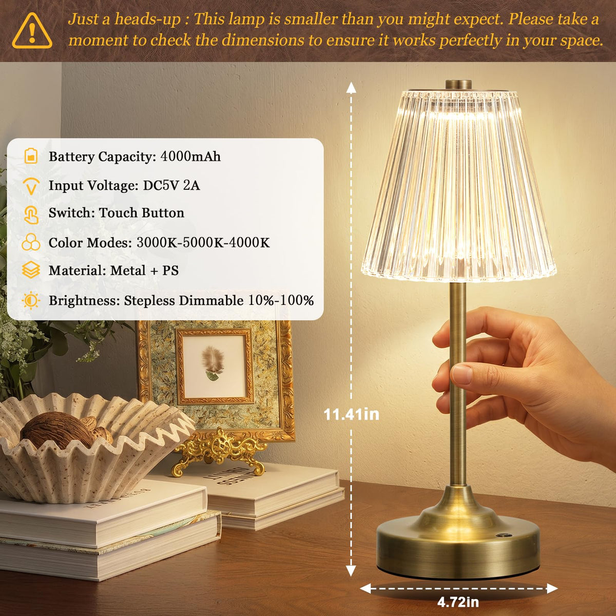Bronze Cordless Rechargeable Table Lamp Touch Battery - Kakanuo Official Imagery - 4