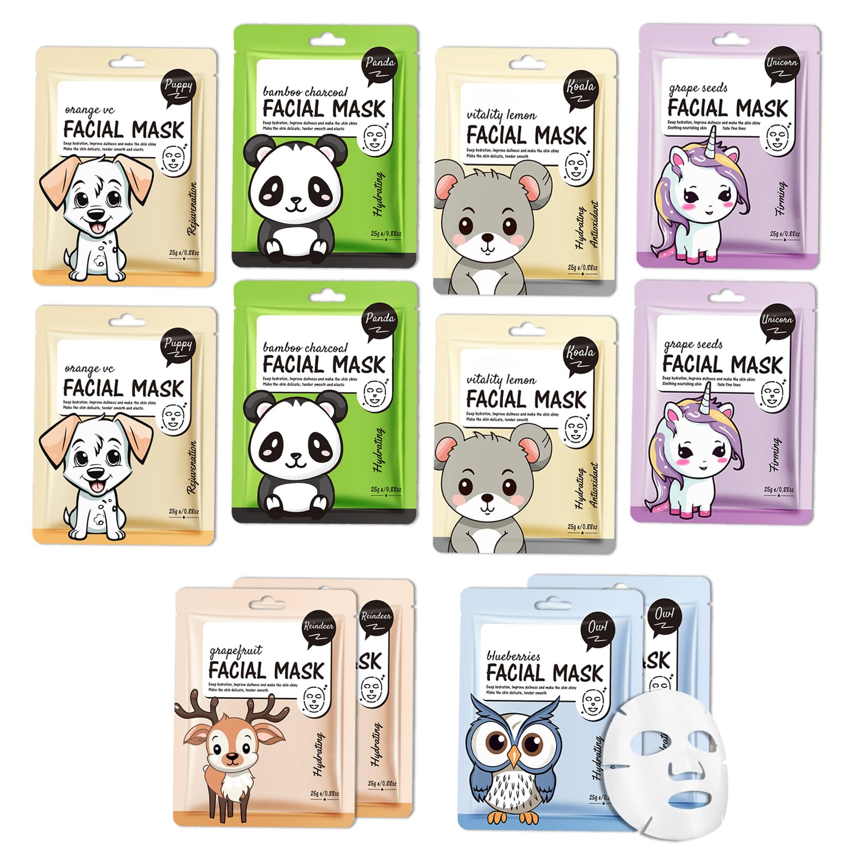 10PCS Hydrating Facial Sheet Mask,Moisturizing Face Masks - JunKuJK