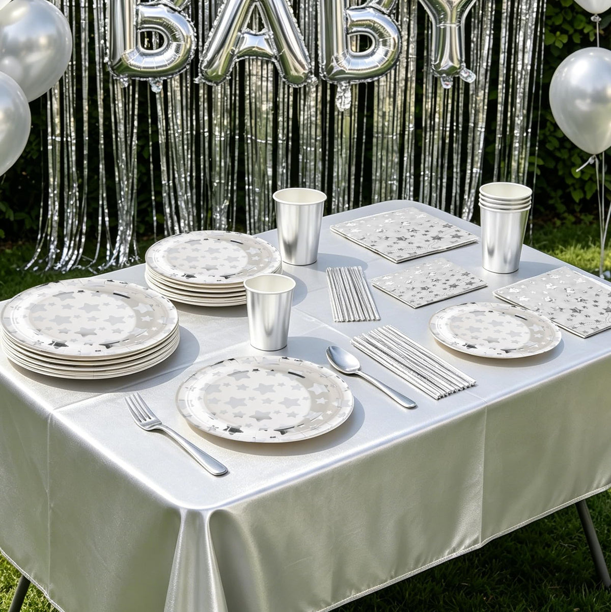 283PCS Silver Star Stamping Disposable Party Tableware Set - ZSYFXT Official Imagery - 5