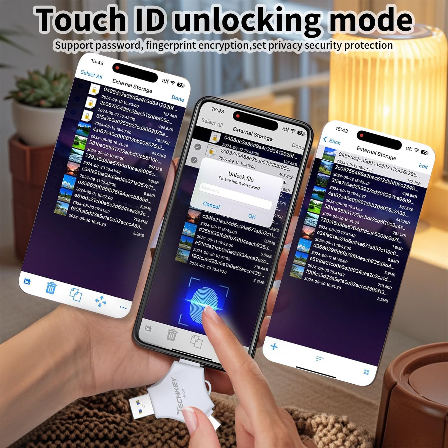 Techkey USB Flash Drive for iPhone/iPad, MFi Certified 3in1, 256G by Techkey - Angle View 5