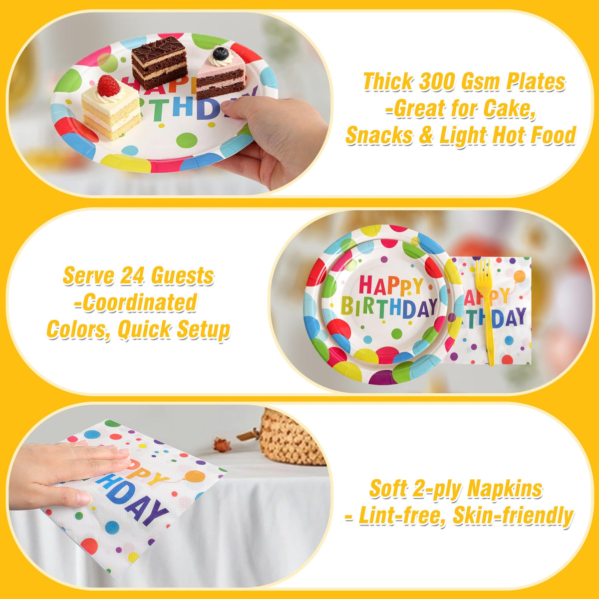 144 Pcs Birthday Party Tableware Set for 24 Guests Heavy - COSINIA Official Imagery - 7