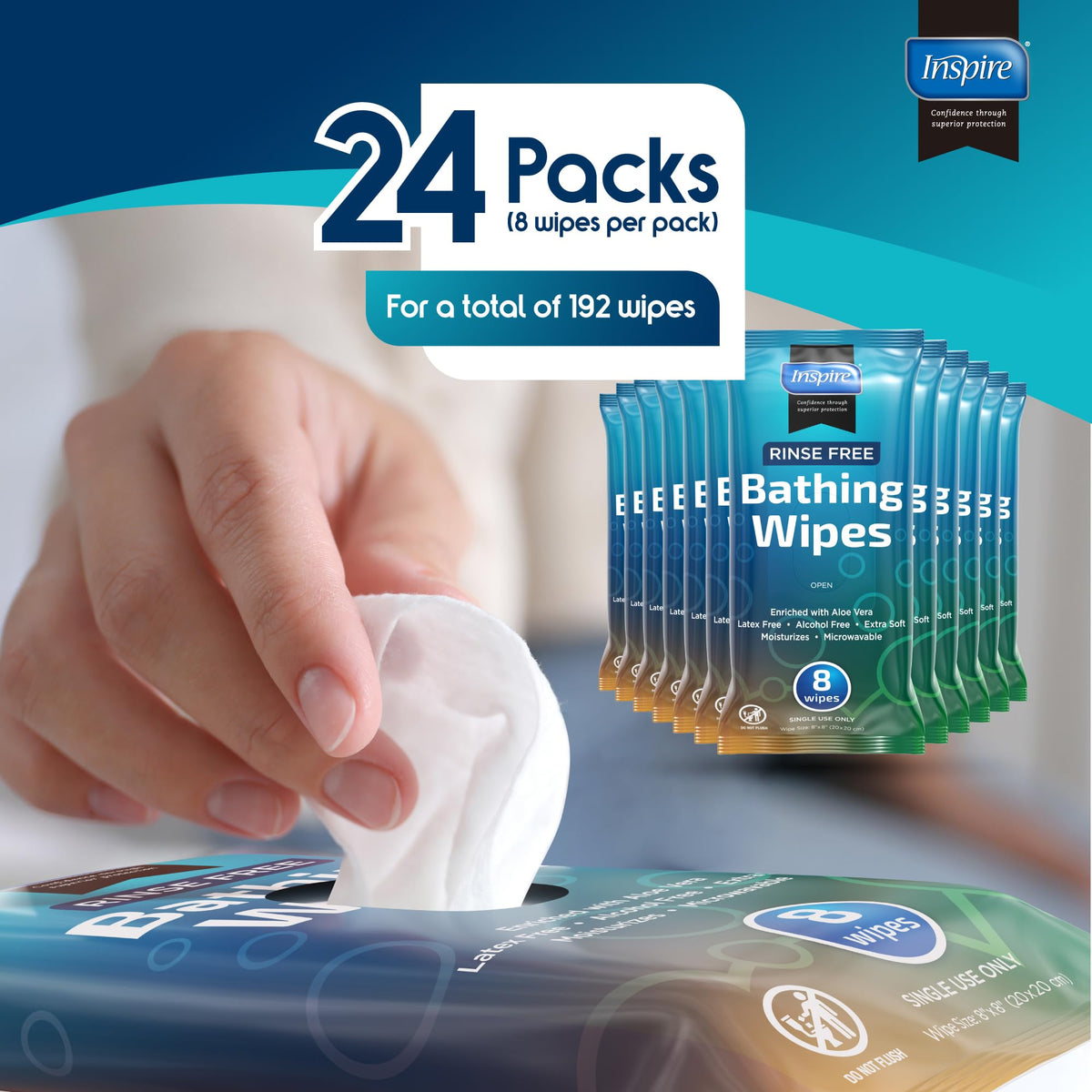 Bathing Wipes for adults bathing Rinse Free - Inspire Official Imagery - 8