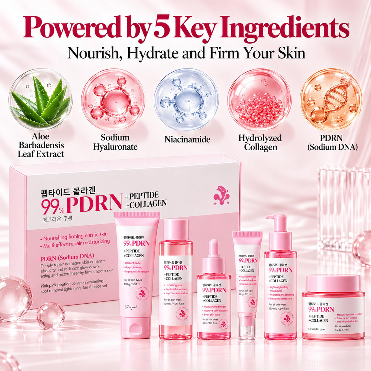 6Pcs PDRN Skin Care Set Collagen Hydrating Facial Routine - Bilziviro Official Imagery - 3