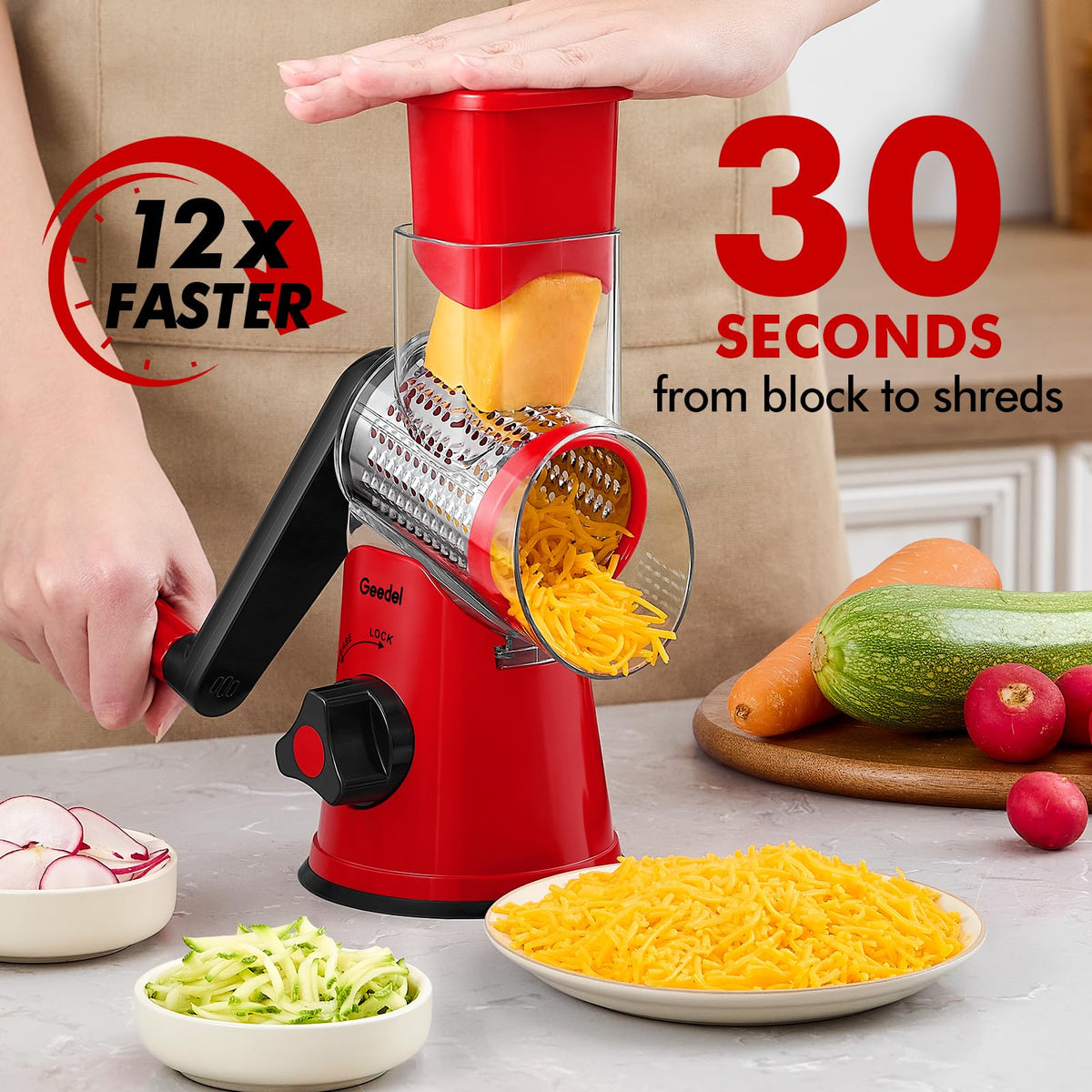 Geedel Rotary Cheese Grater Hand Crank Cheese Shredder - Geedel Official Imagery - 3