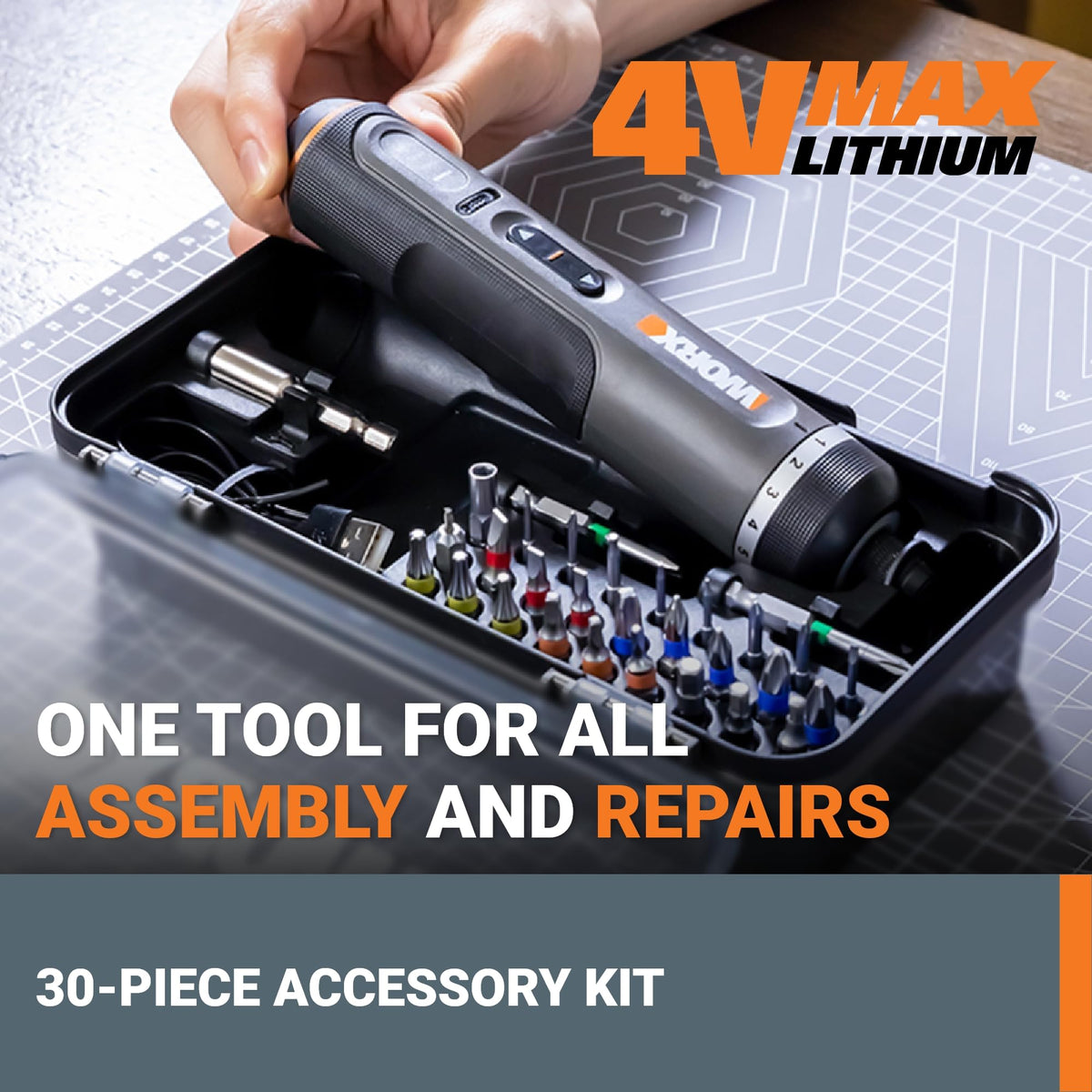WORX Cordless Screwdriver 4V 30 Piece Accessory Kit WX242L - Premium Selection Official Imagery - 4