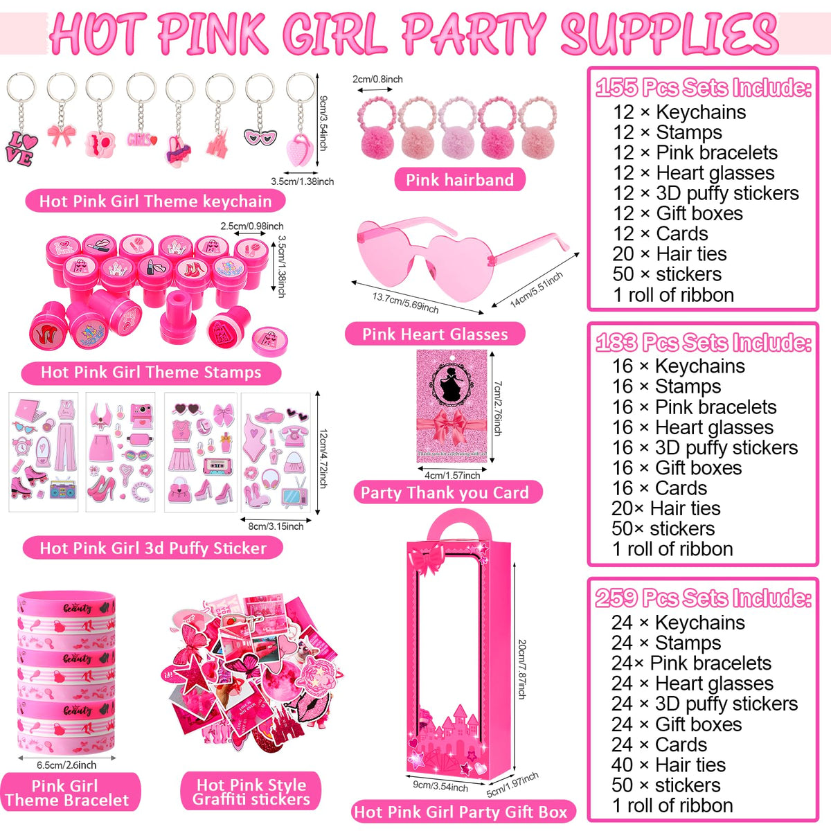 155 Pcs Pink Party Favors Princess Party Favors Kit Include - HyDren Official Imagery - 4