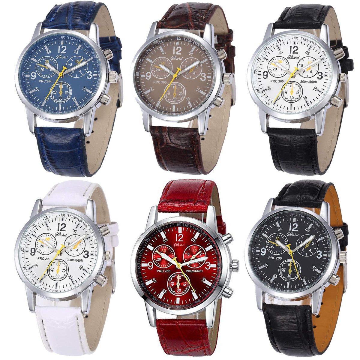 6 Pack Men s Leather Quartz Watch Geneva Casual Dress Wrist - yunanwa Official Imagery - 1