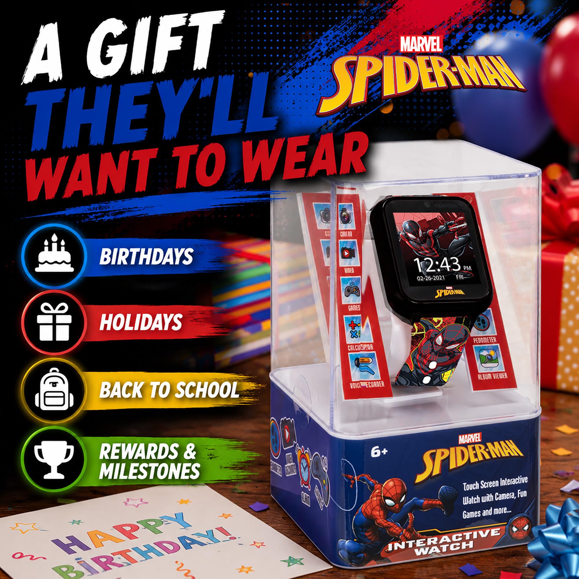 Accutime Spider-Man Kids LED Smartwatch with 10 Watch Faces, Flas by Accutime - Angle View 6