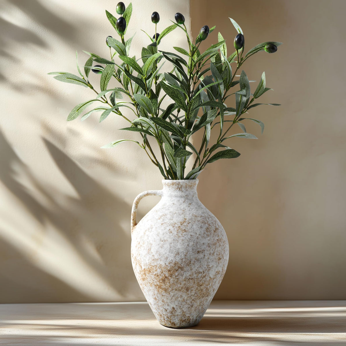Vintage Ceramic Vase with Fake Olive Branches Farmhouse - ASHELYULLA Official Imagery - 1
