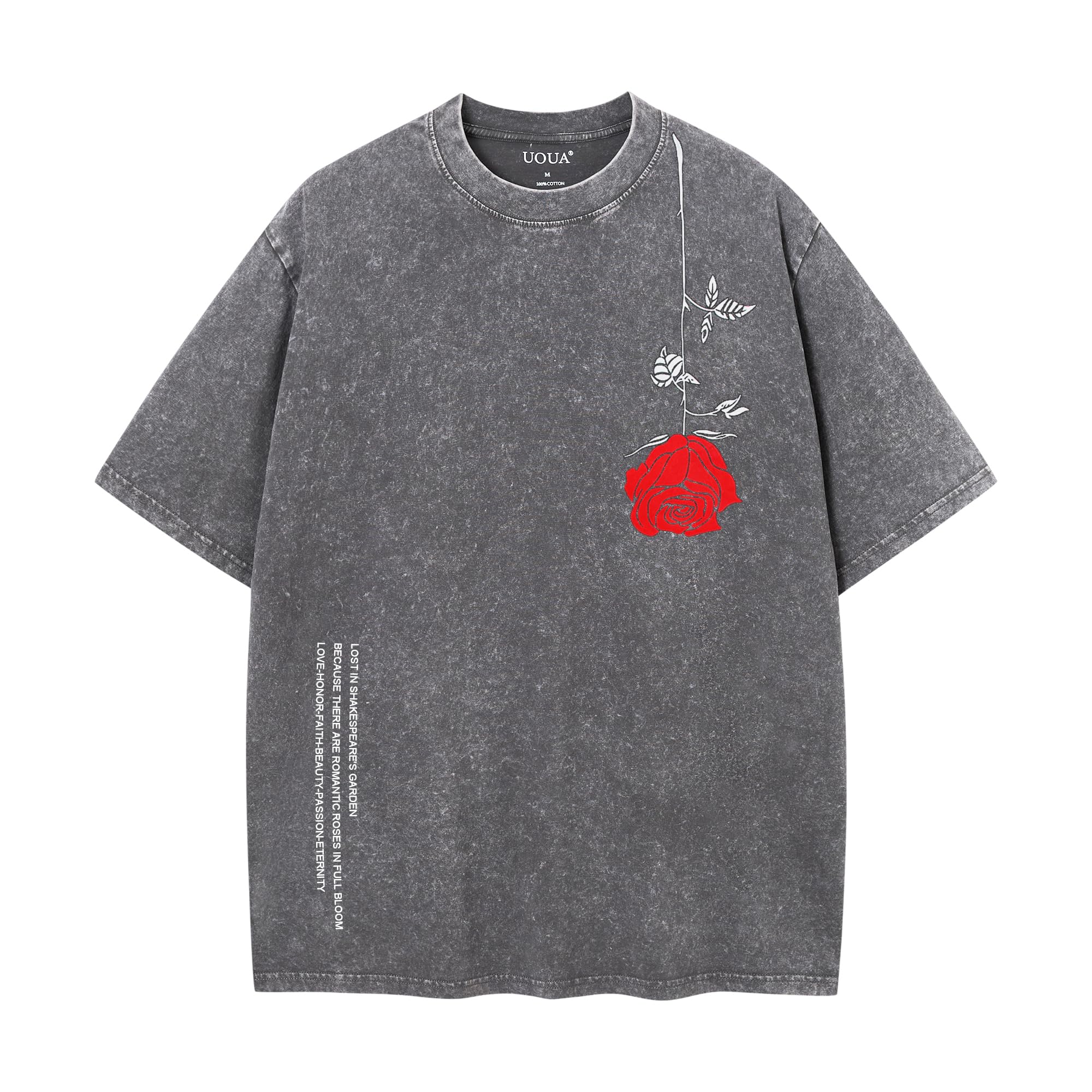 UOUA Men's Graphic Tees Washed Oversized Short Sleeve T-Shirts - UOUA Official Product View 9