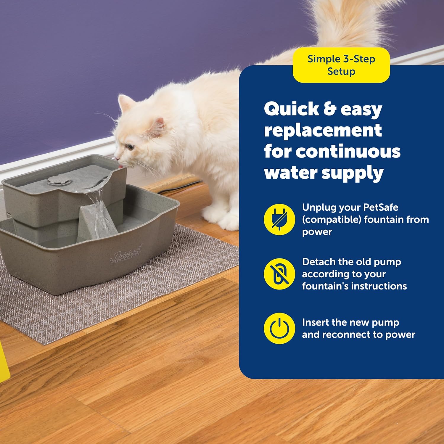 PetSafe Replacement Pump for Drinkwell, submersible and quiet operation, suitable for pet water fountains.