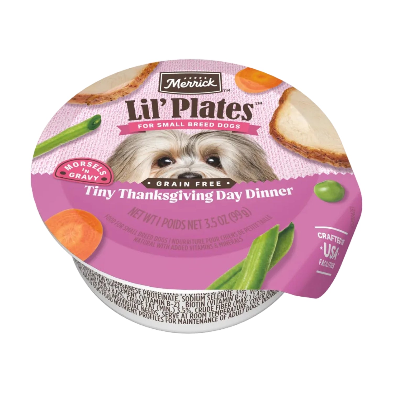 Merrick Lil’ Plates grain-free soft wet dog food for small dogs, tiny Thanksgiving dinner, 3.5 oz tubs, pack of 12