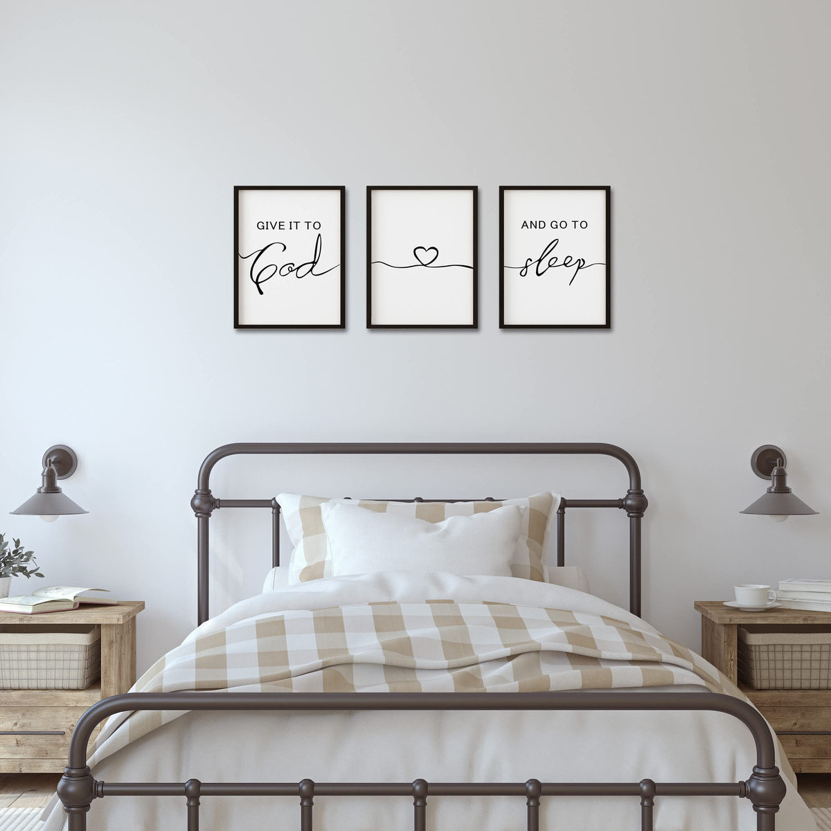 Set of 3 Framed Farmhouse Give it to God and Go to Sleep - Houmury Official Imagery - 4
