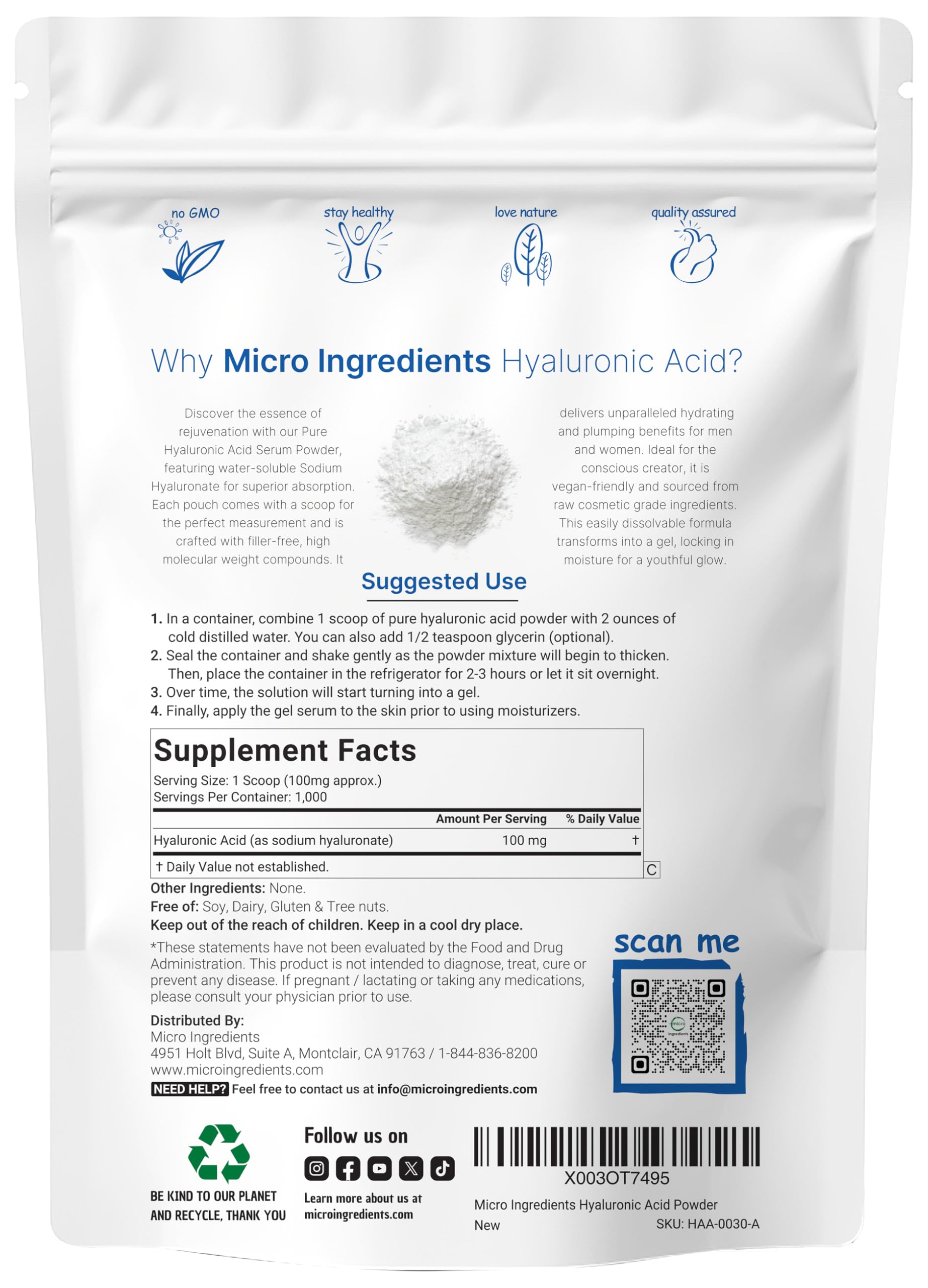 Micro Ingredients Hyaluronic Acid Serum Powder, - Low Molecular Weight & - Micro Ingredients Official Product View 3