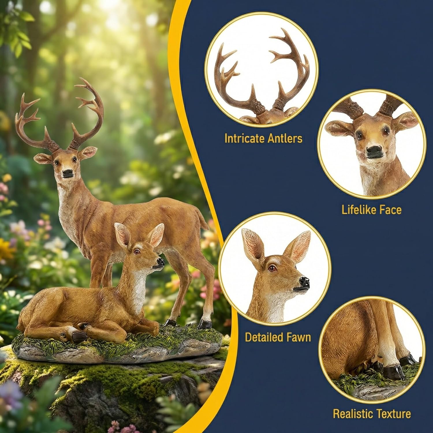 XTAPAN resin deer figurine set featuring a female and standing male deer, perfect for home or garden decor.