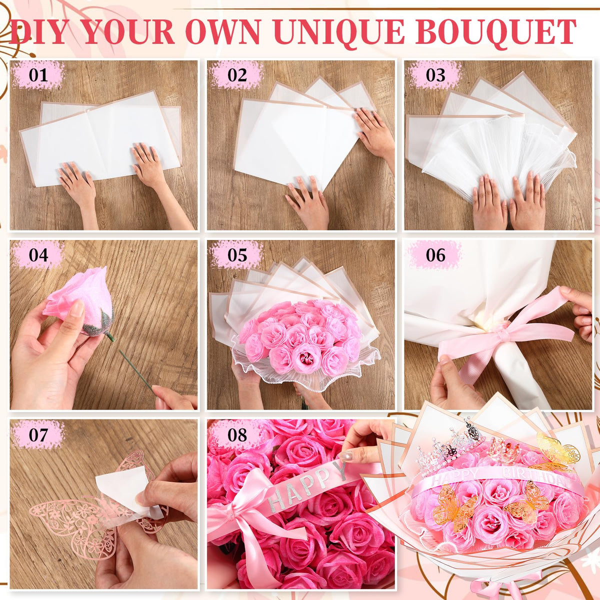 24 Pcs Glitter Roses Bouquet DIY Flower Pink - Thiccywoov Official Imagery - 3