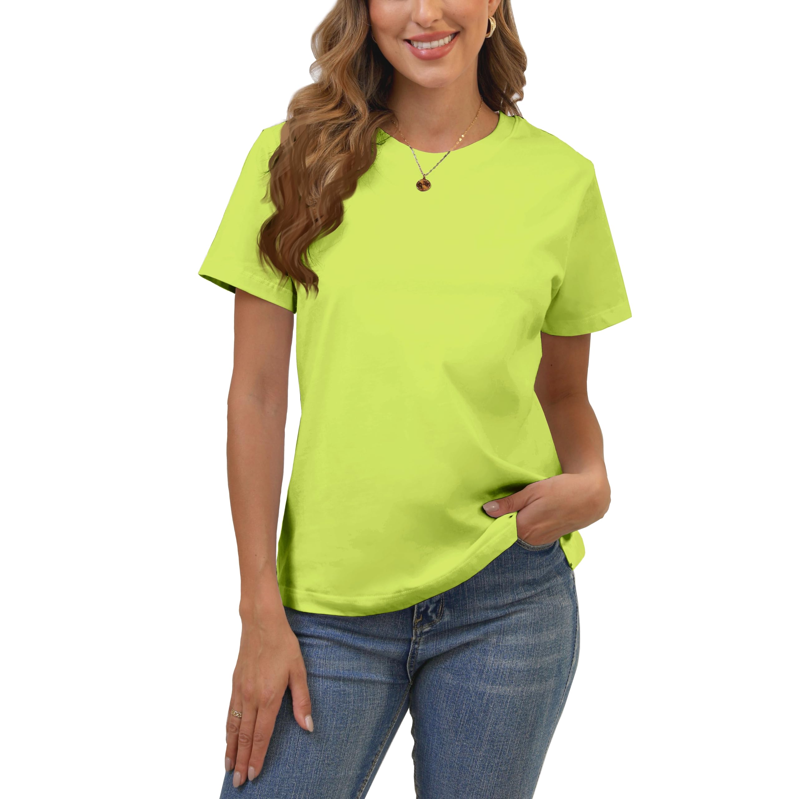 BJY Cotton Basic T Shirts for Women,Crew Neck Short Sleeve Summer - BJY Official Product View 6