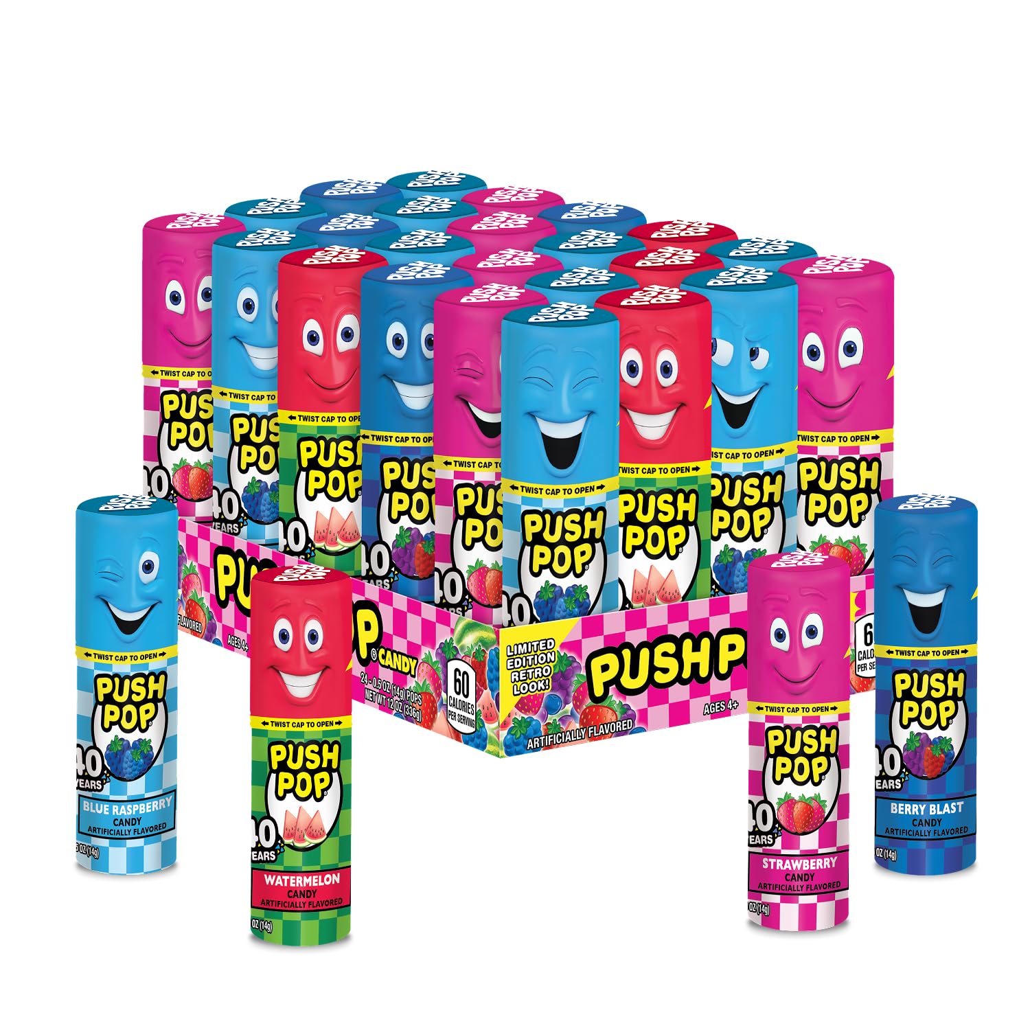 Push Pop Candy Lollipops - Individually Wrapped Variety Candy - Product Imagery
