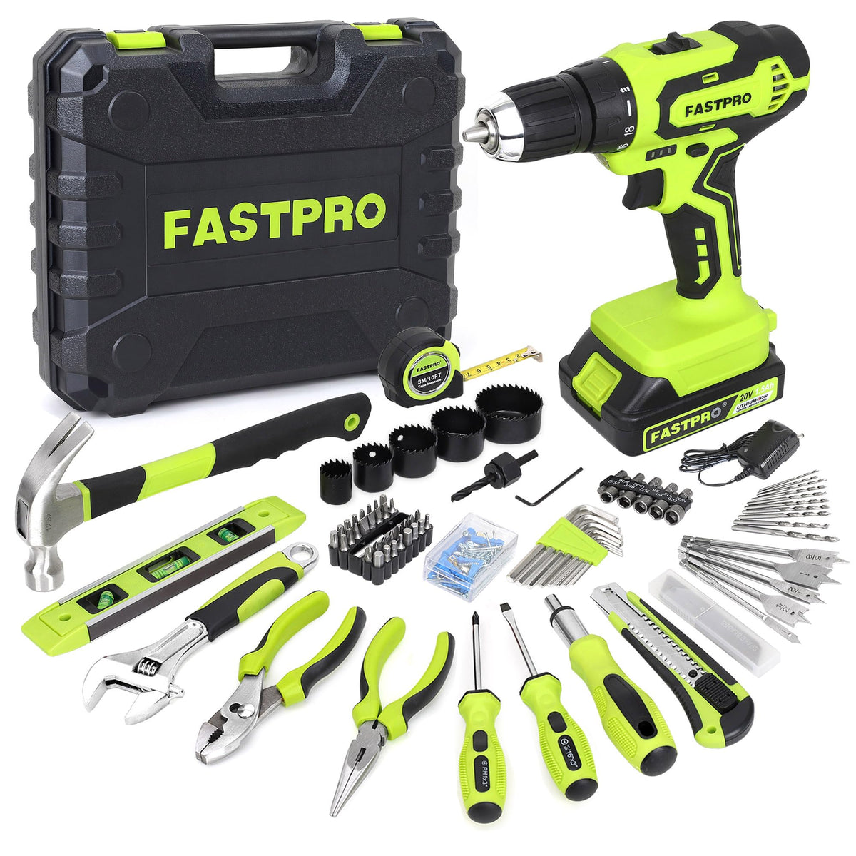 FASTPRO 20V Drill Set Home Tool Kit with Tool Box Green - FASTPRO Official Imagery - 2
