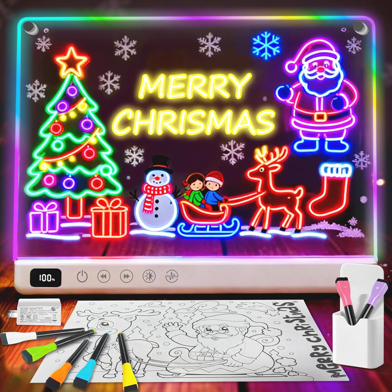 Lumiboard 16-inch LED drawing board with 13 light effects, rechargeable glow doodle note board for art and creativity.