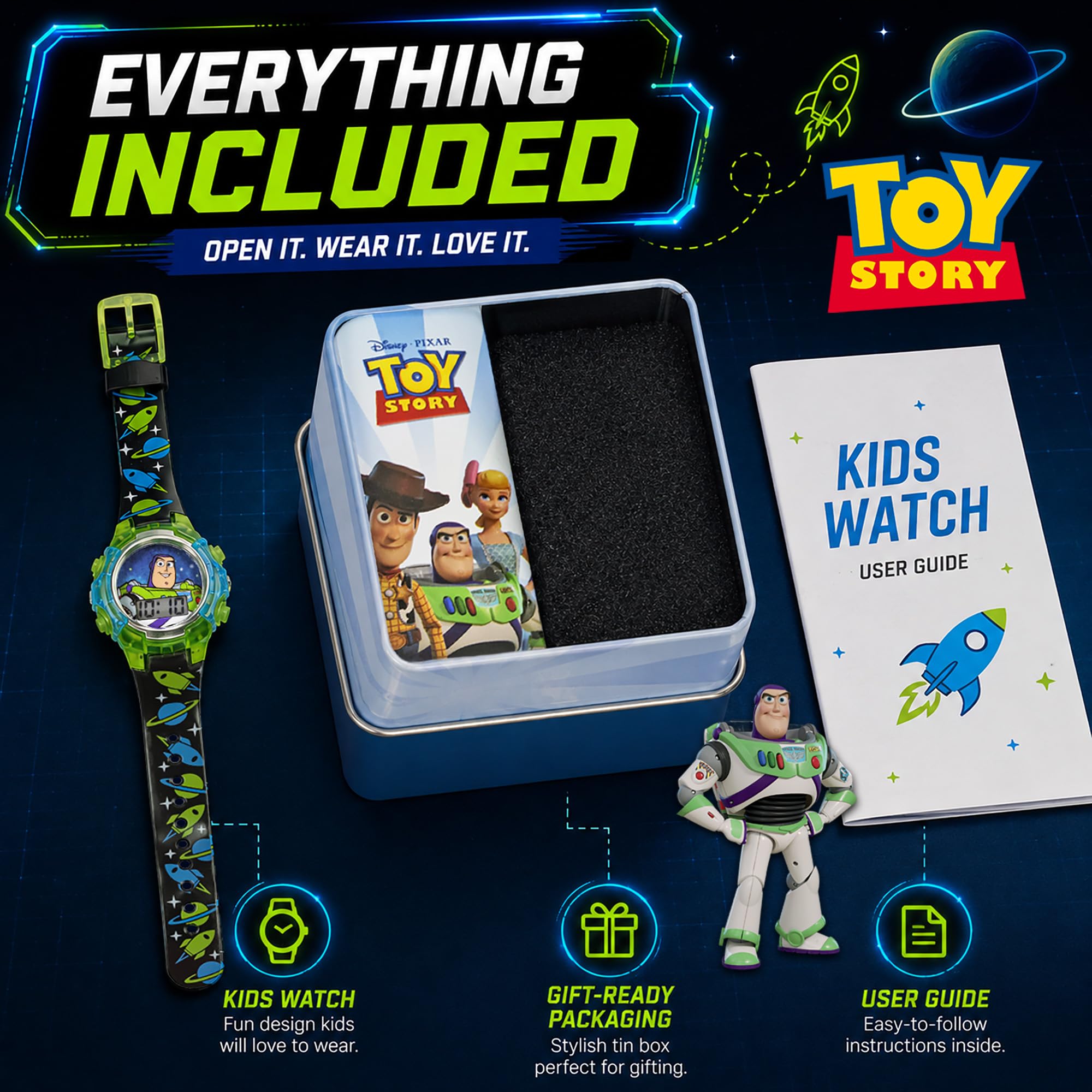 Accutime Disney Pixar Toy Story 4 Buzz Lightyear Kids Flashing LCD Wat - View 7