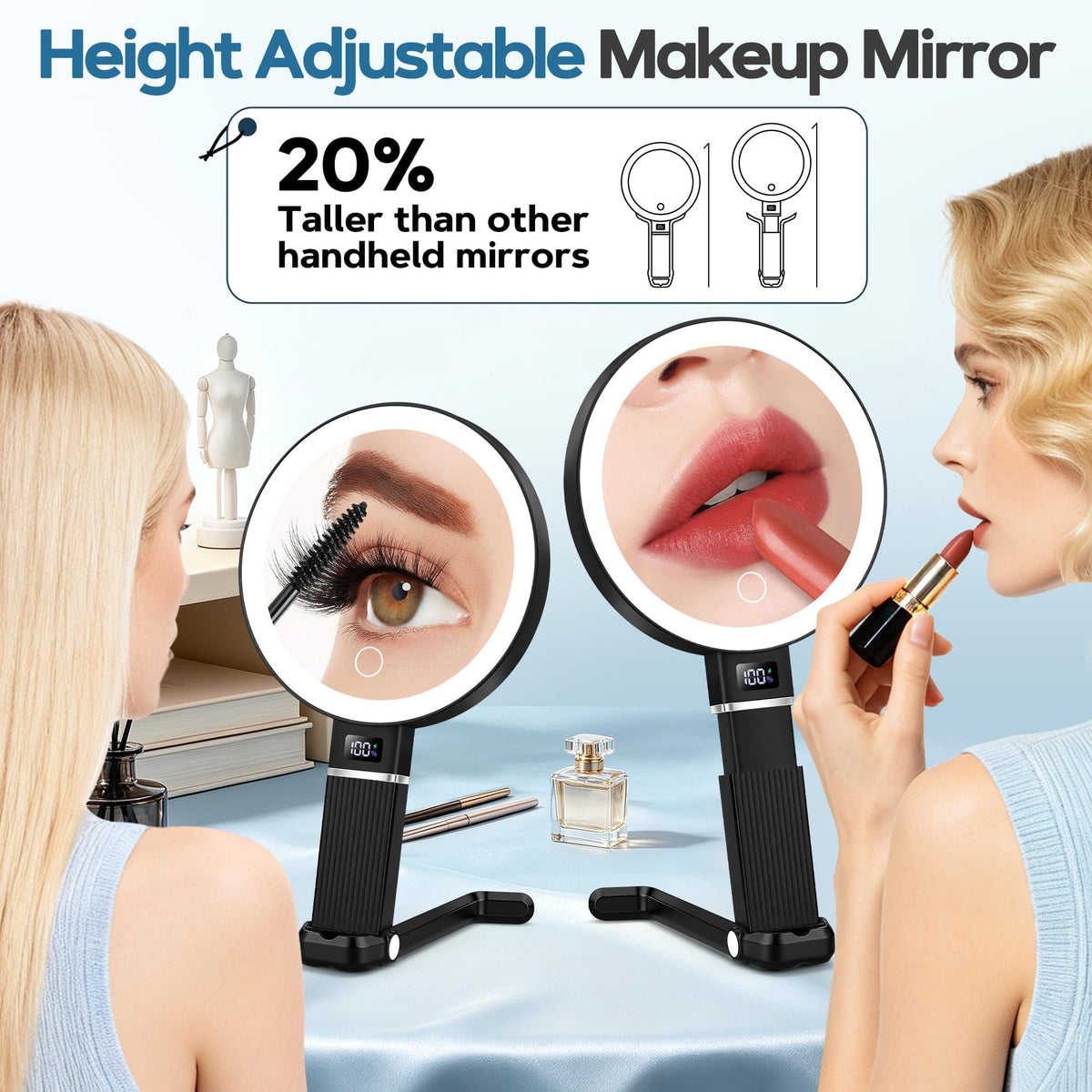 30X Travel Magnifying Mirror with Light Height Adjustable - MOMOKUBA Official Imagery - 7
