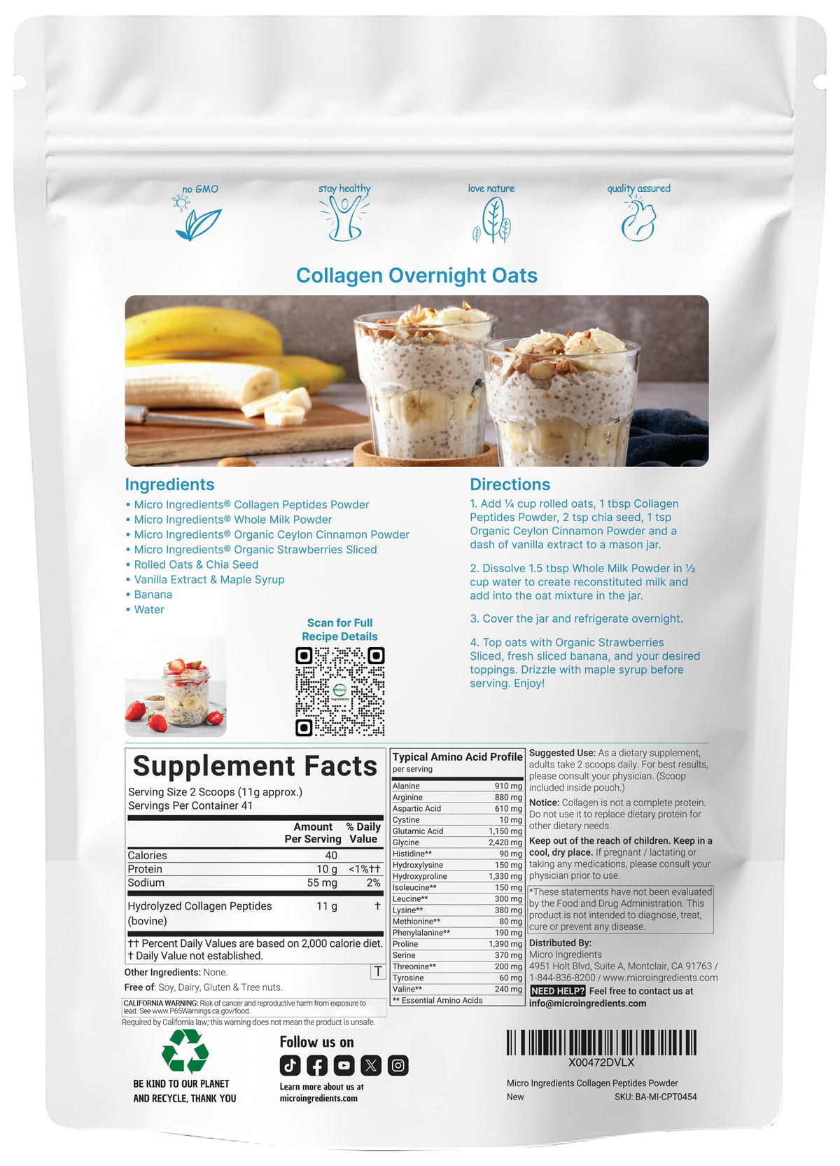 Micro Ingredients Hydrolyzed Collagen Peptides Powder 1 lb - Micro Ingredients Official Imagery - 3