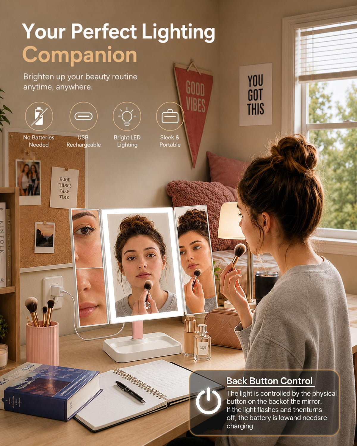 Makeup Mirror Vanity Mirror with Lights 1X 2X 3X - BERTHALESS Official Imagery - 8