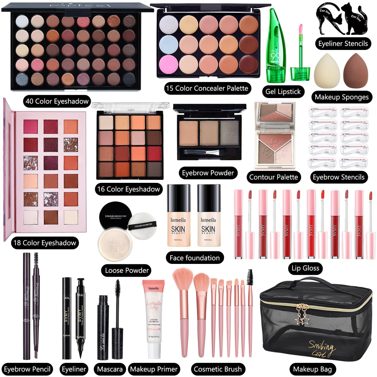CHAFFUL all-in-one makeup kit for women, includes various makeup products in a complete set for everyday beauty routines.