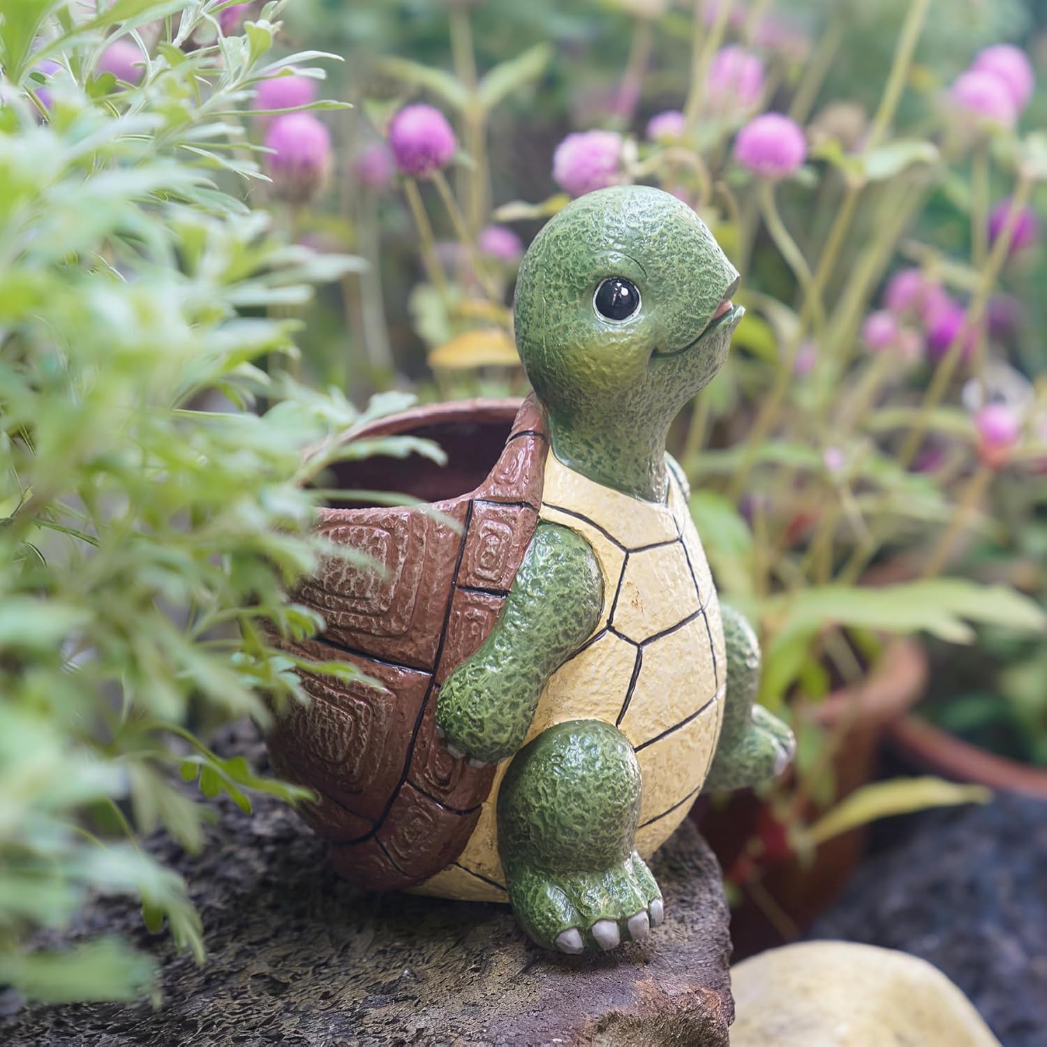 Saysmile cute turtle-shaped ceramic planters for indoor succulents with drainage holes, small decorative plant pots