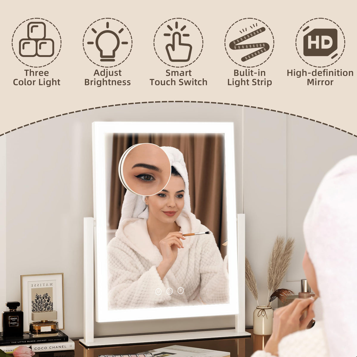 FENNO Rectangular Makeup Vanity Mirror with Lights 13x17 - FENNIO Official Imagery - 5