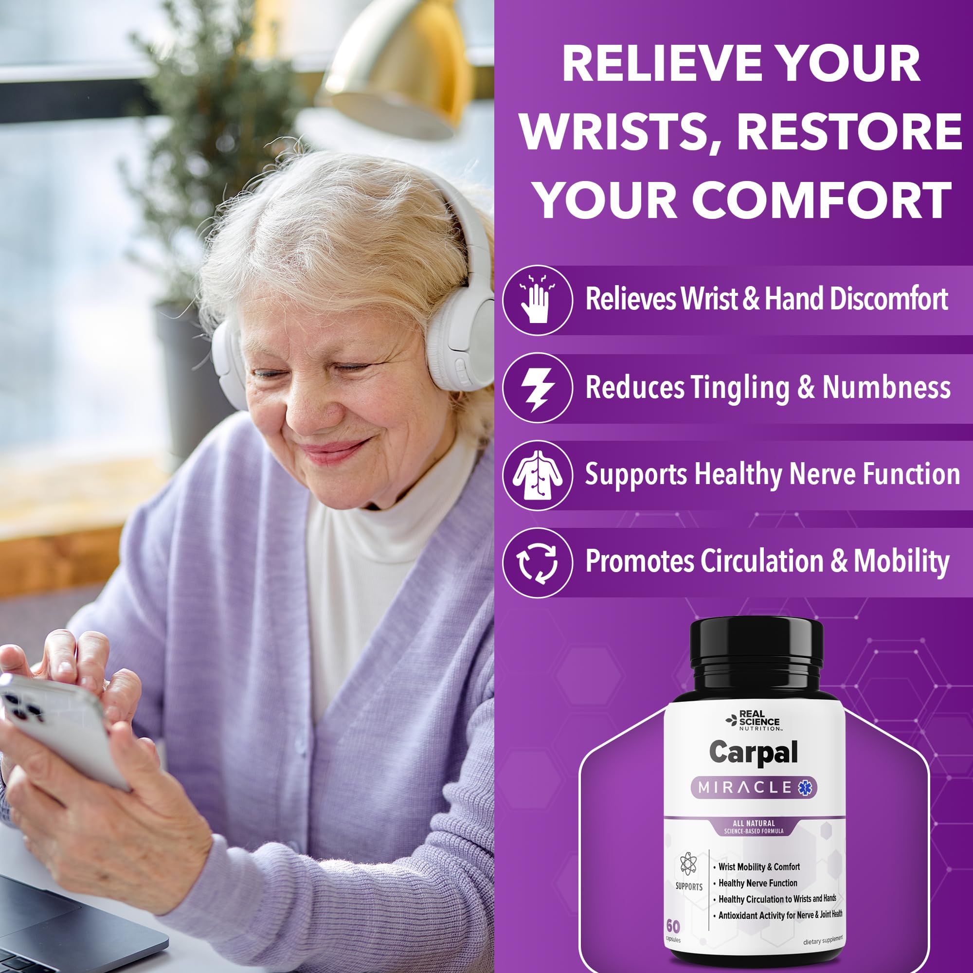 Carpal Miracle Natural Wrist & Nerve Support – 60 Caps