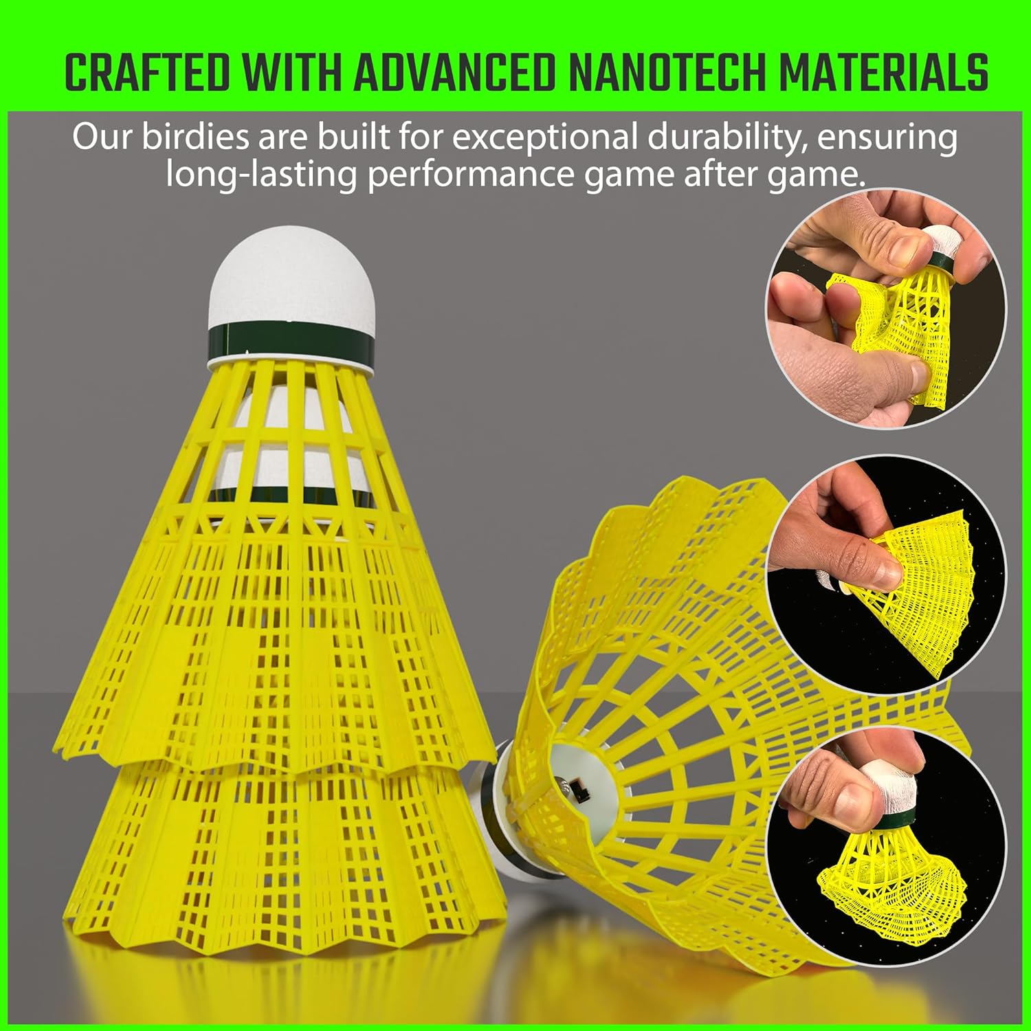 EAGLES LED Badminton Shuttlecocks glowing in nylon with lighting features, designed for nighttime play and visibility.