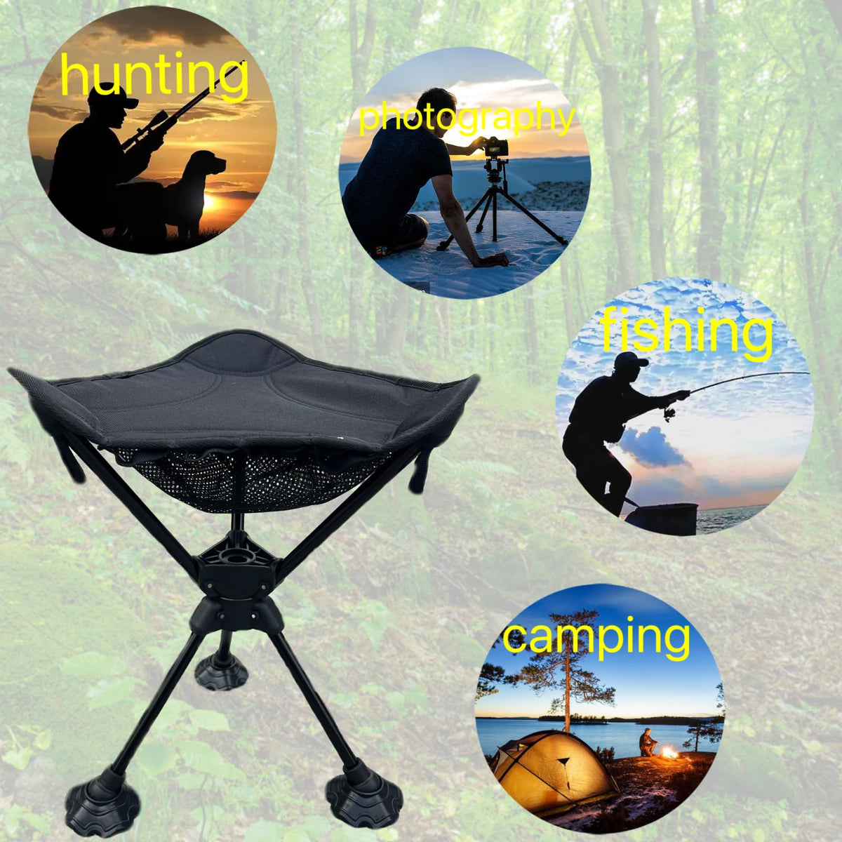 Camping Stool Foldable Tripod Stool 360 Silent Rotating - FENGZIYU Official Imagery - 4