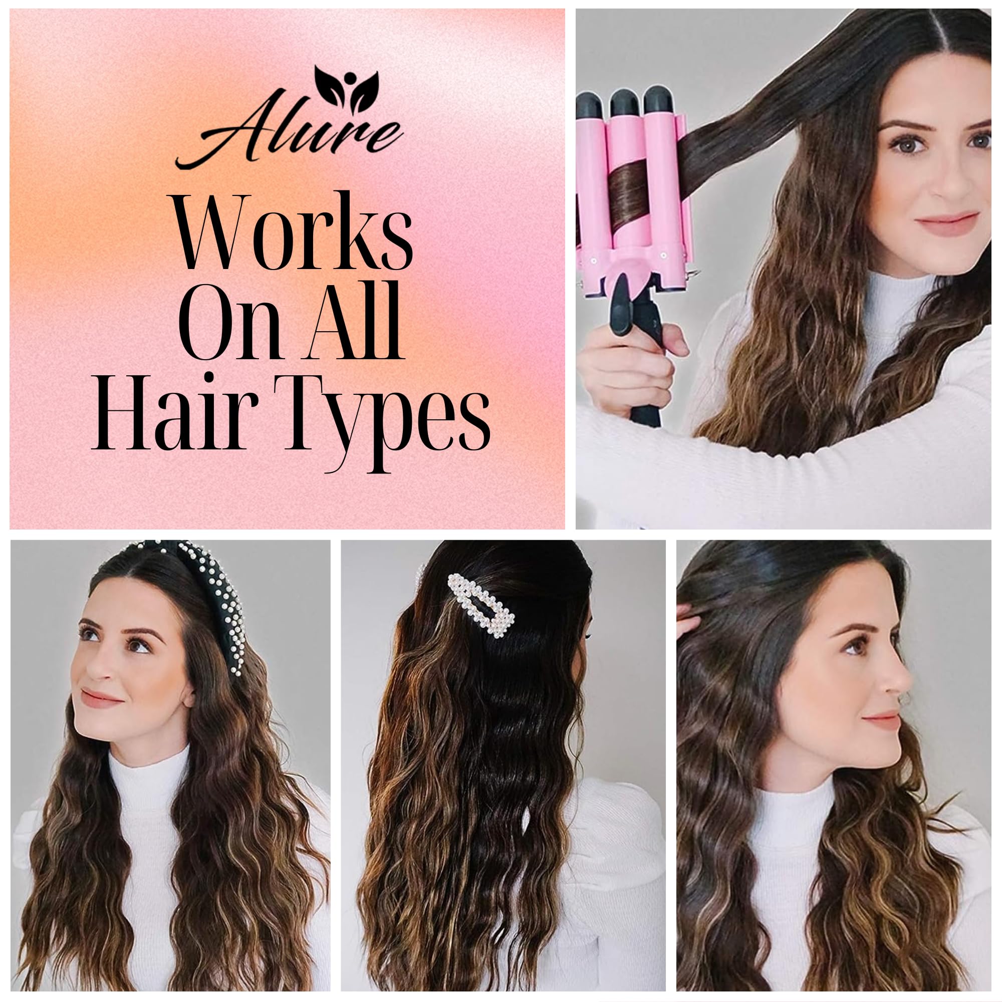 Alure Three Barrel Curling Iron Wand Hair Waver with LCD Temperature D - View 3