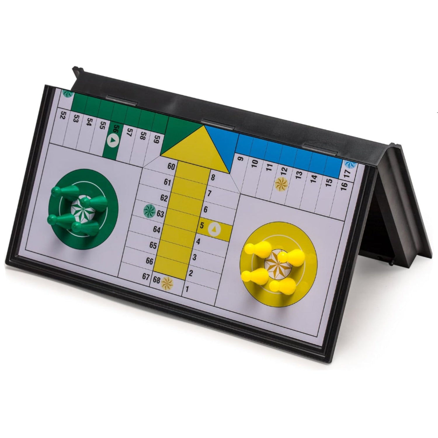 Magnetic Ludo travel game set by Yellow Mountain Imports with a 9.8-inch folding board for portable strategy play.
