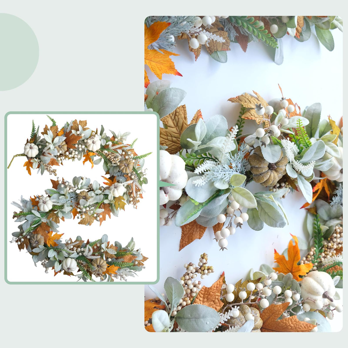 Fall Wreath Pumpkin Garland Thanksgiving Autumn Neutral - CIR OASES Official Imagery - 6