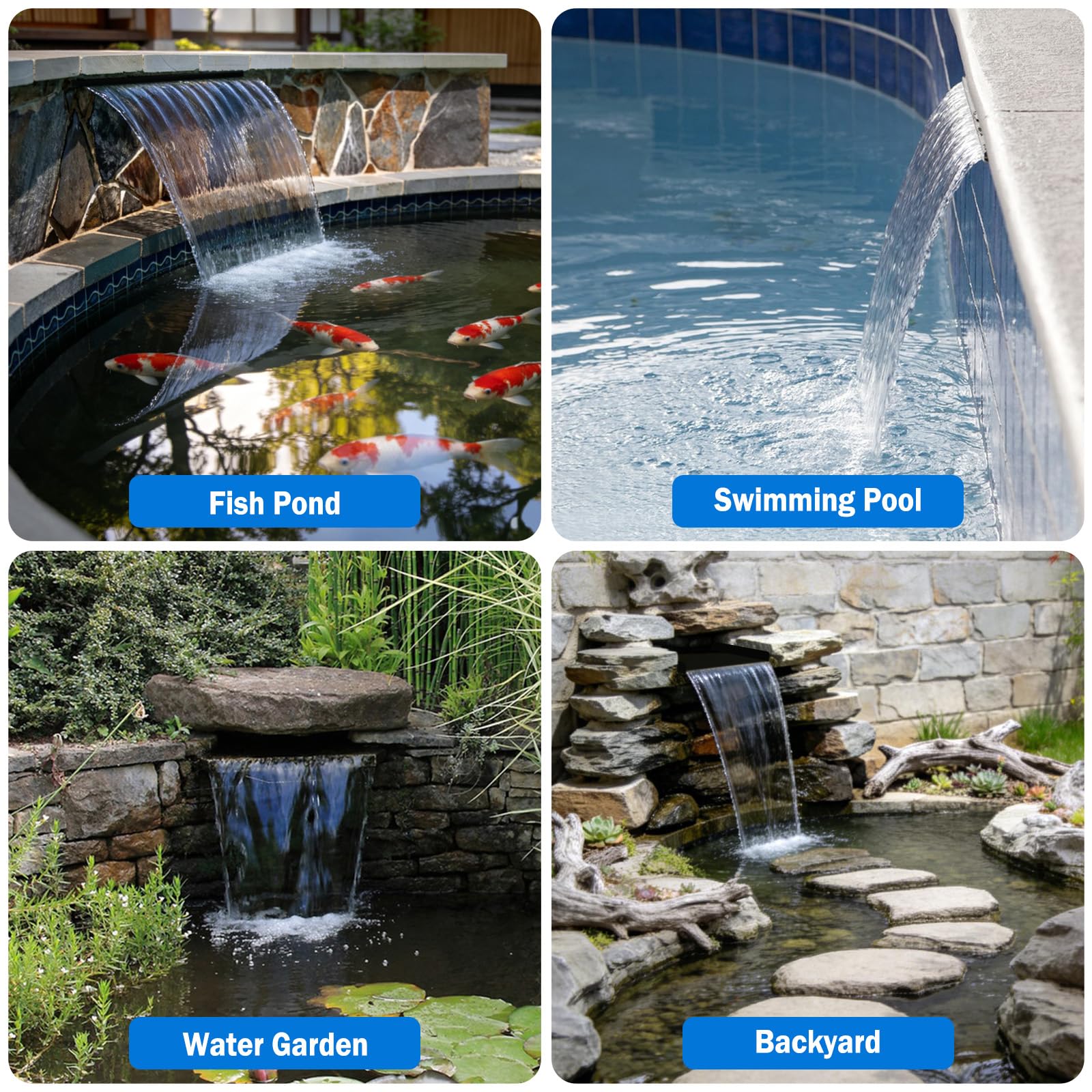 AquaMiracle Pond Waterfall Kit with Lights | 8" Stainless Steel W - AquaMiracle Official Product View 8