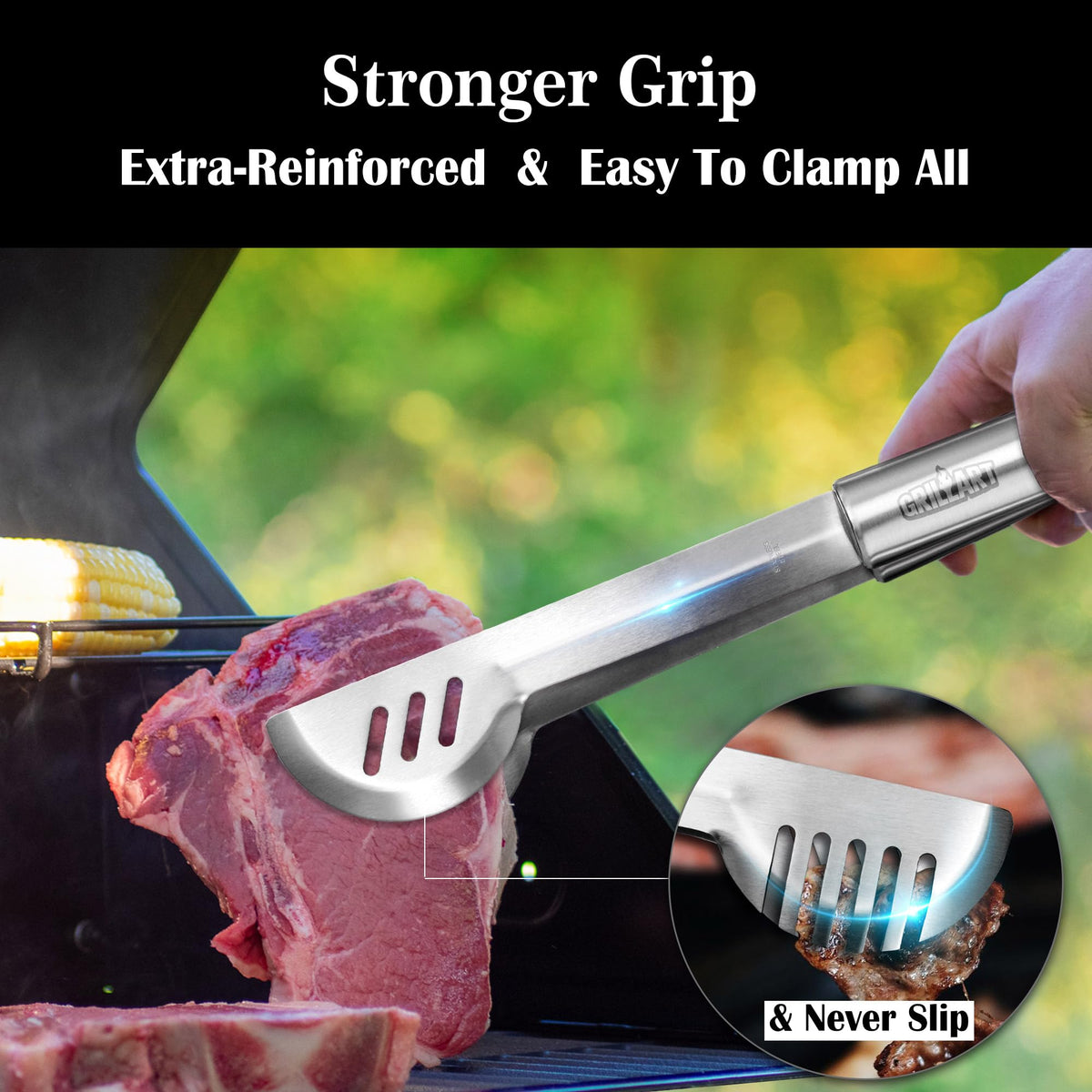 GRILLART BBQ Grill Utensil Tools Set Reinforced BBQ Tongs 19 - GRILLART Official Imagery - 5